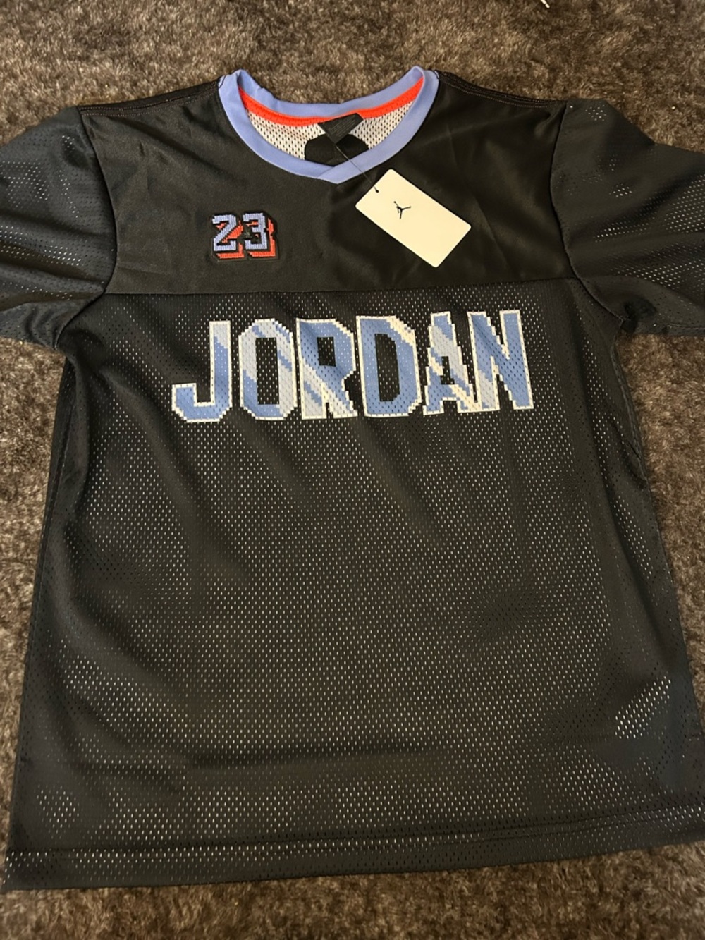 Jordan Black Mesh Tee with Light Blue and Orange Trim